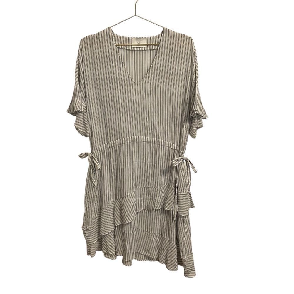 YAYA V Neck Lightweight‎ Ruffle Short Sleeve Striped Dress Size 40 or Large